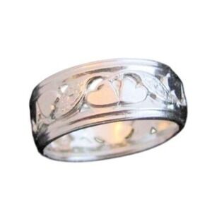 Vintage Stunning Wide Heart Design Band Esposito Silver Filled Ring Size 9